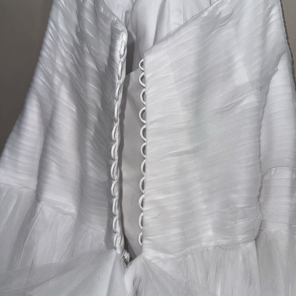 DAVID'S BRIDAL Strapless Tulle Lace Ball Gown White‎ Wedding Dress 18W Beaded - Picture 9 of 16